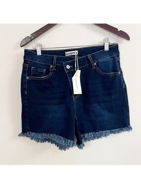 Luvami Dark Indigo Frayed Hem Denim Shorts